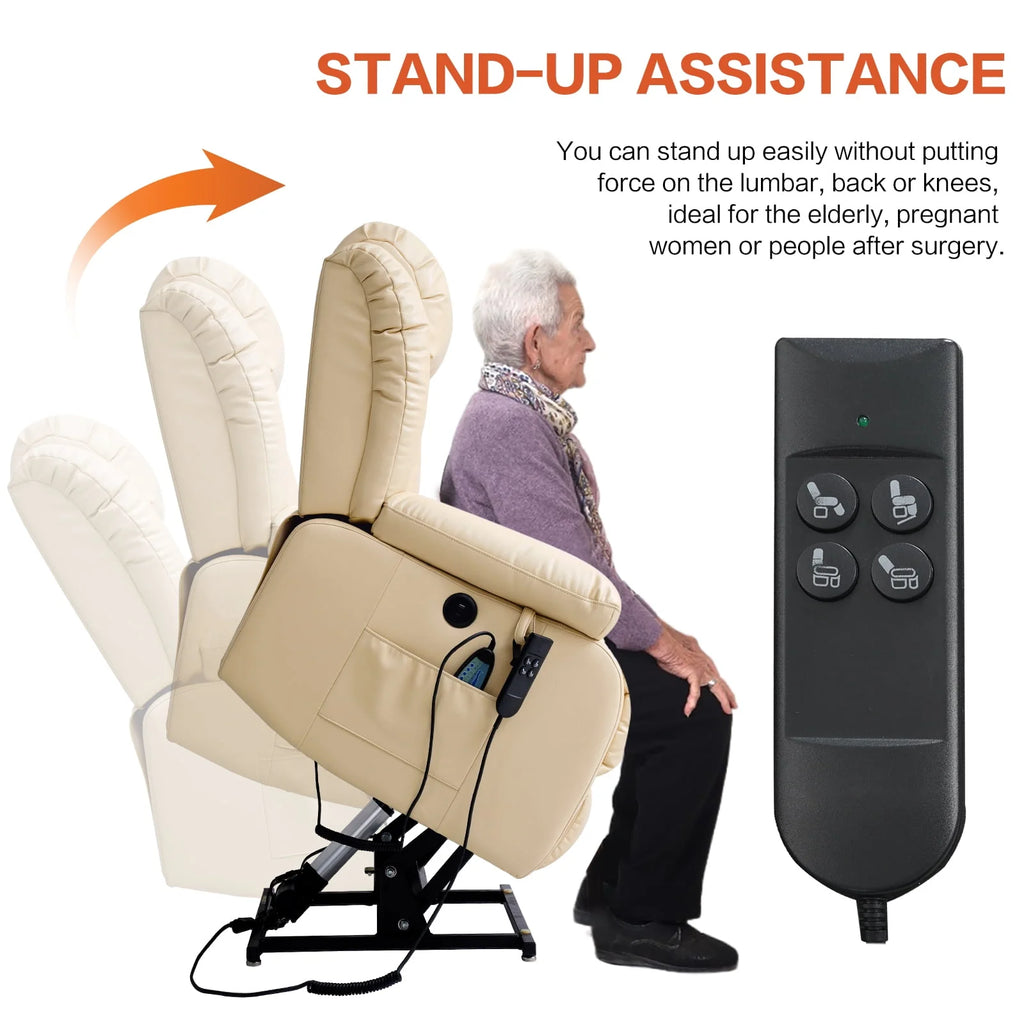 Brown Leather Dual Motor Lift Recliner Chair with Heat and Massage N4903