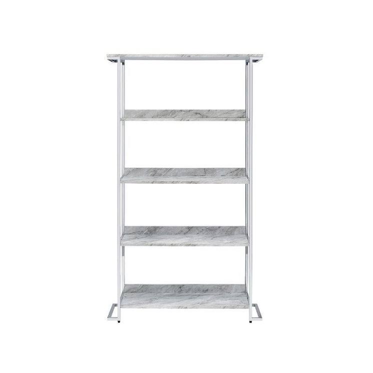 White Printed Faux Marble Chrome Metal Bookcase G99795