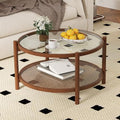 Rattan Coffee Table with Tempered Glass Top and Storage Shelf H176459