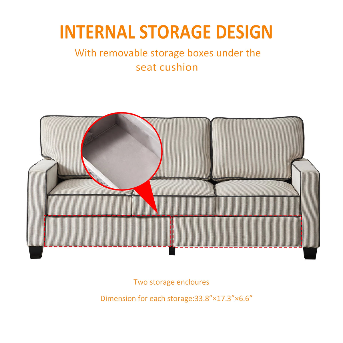 Beige Corduroy 3 Seater Sectional Sofa H381