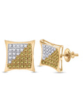 10kt Yellow Gold Mens Round Diamond Square Cluster Earrings 1/4 Cttw I4092