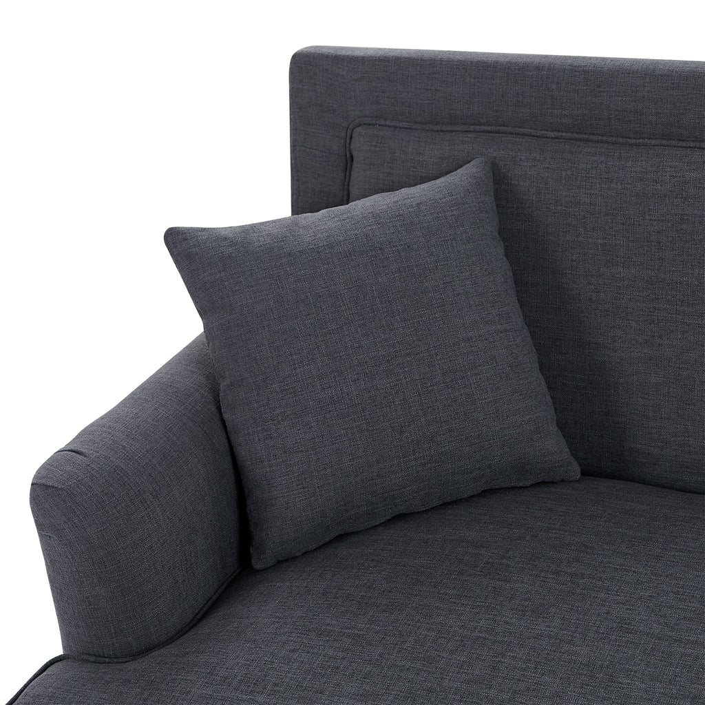 Gray Upholstered Loveseat Sofa with Wooden Legs and Two Throw Pillows C8664