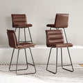Faux Leather Bar Stools Set Of 4 With Metal Base & Footrest, Armless Bar Chairs Z50331