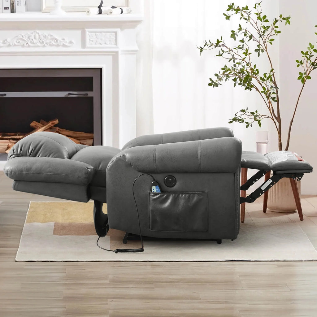 Brown Leather Dual Motor Lift Recliner Chair with Heat and Massage N4903