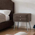 Brown Velvet 2 Drawer Solid Wood Bedside Table M2511
