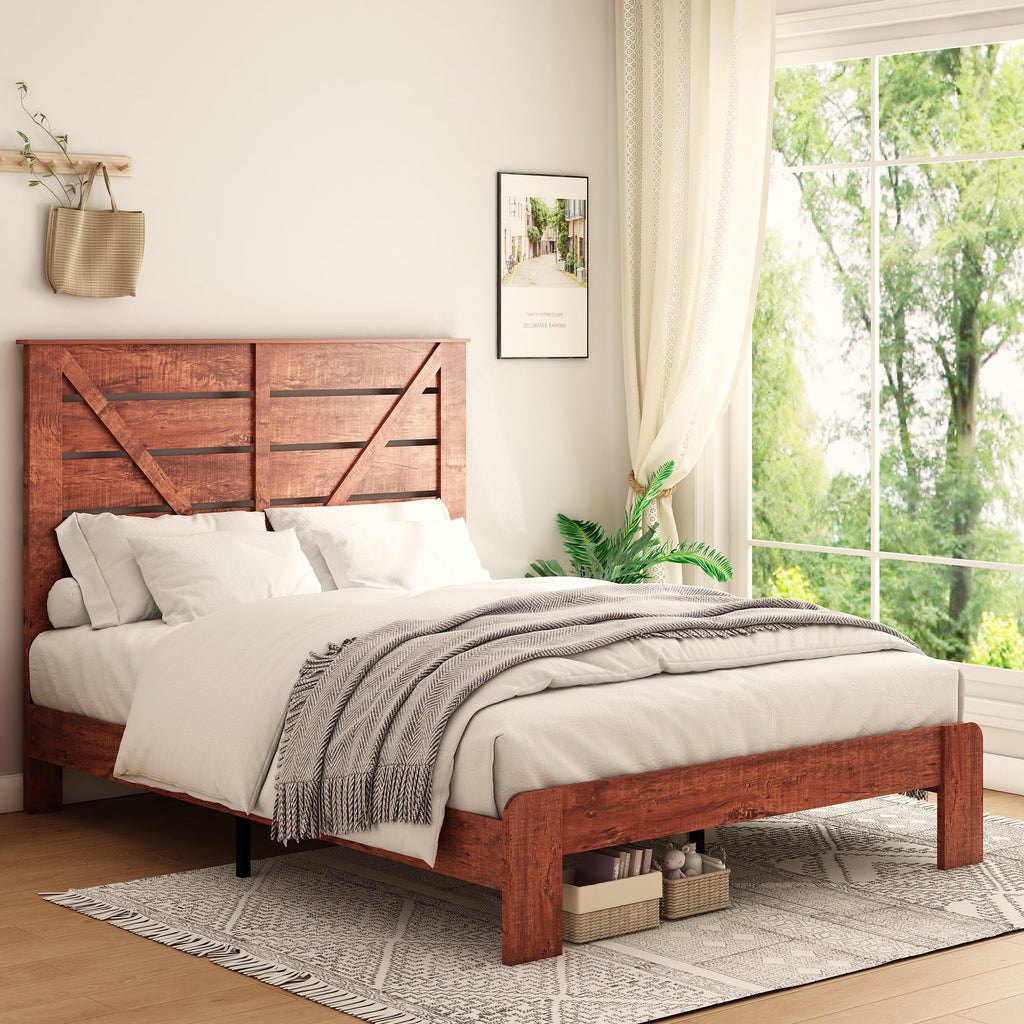 King Wood Platform Bed Frame with Headboard X168344