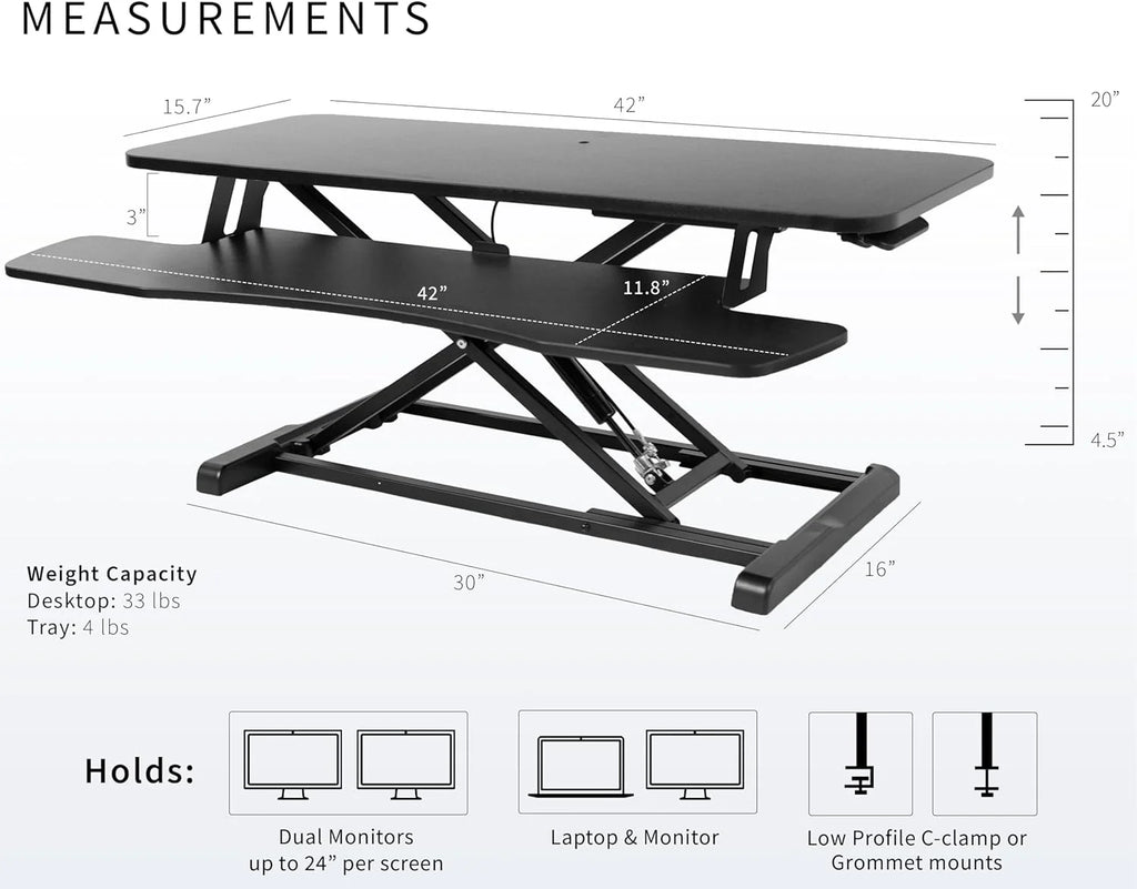 Black Height Adjustable Standing Desk Monitor Riser X504