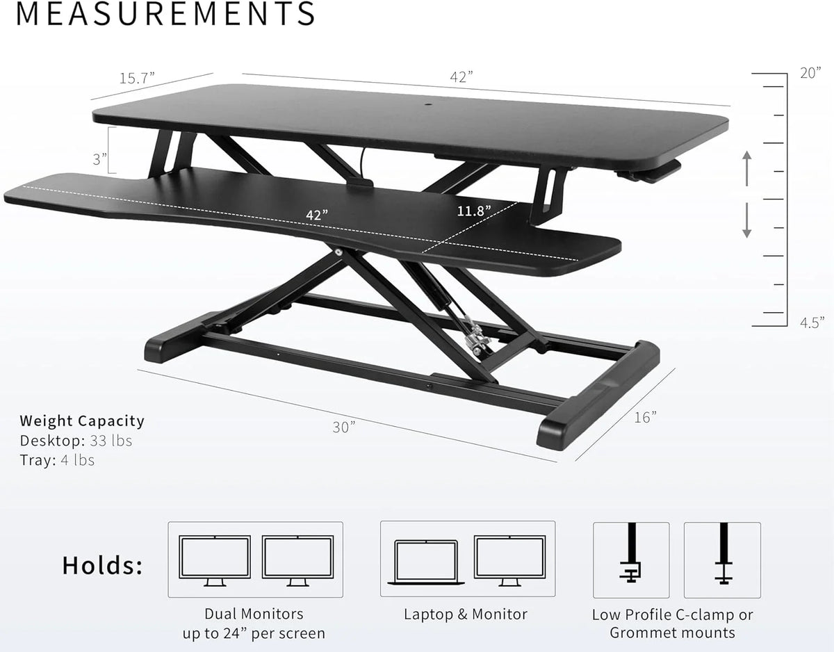 Black Height Adjustable Standing Desk Monitor Riser X504