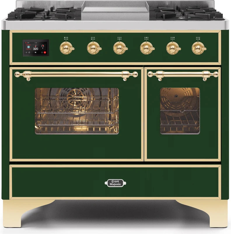 40 Dual Fuel Natural Gas Range Emerald Green Brass Trim B296714