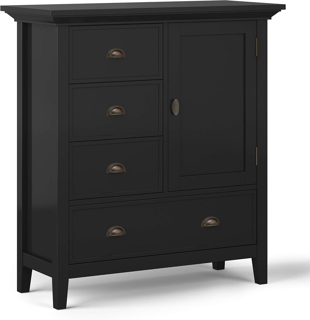 Solid Wood 39 Inch Wide Storage Cabinet in Light Golden Brown with 3 Small Drawers and 1 Large Drawer H540173