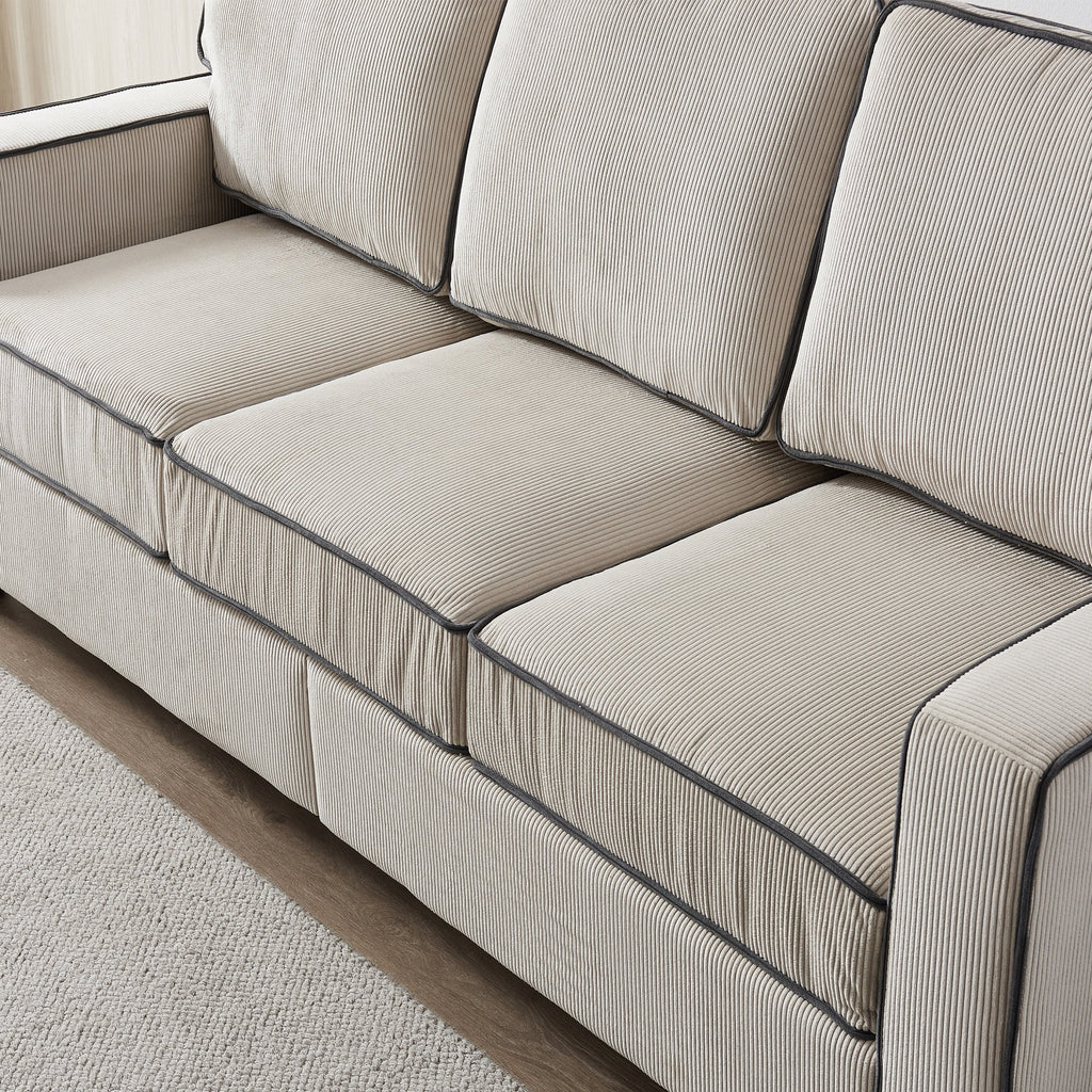 Beige Corduroy 3 Seater Sectional Sofa H381