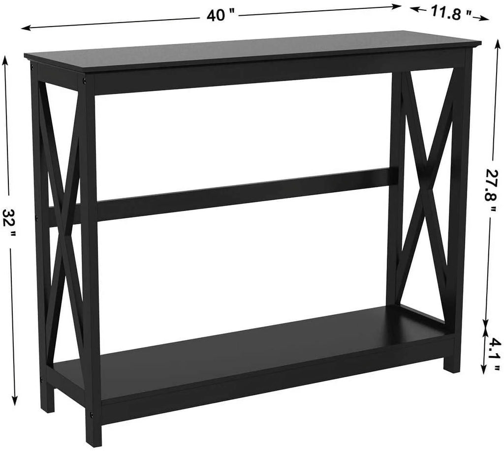 2-Piece Coffee Table & Sofa Side Console Table Set Black S168