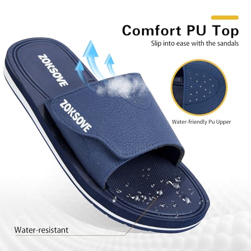 Black Adjustable Slip On Open Toe Memory Foam Slide Sandals T82655