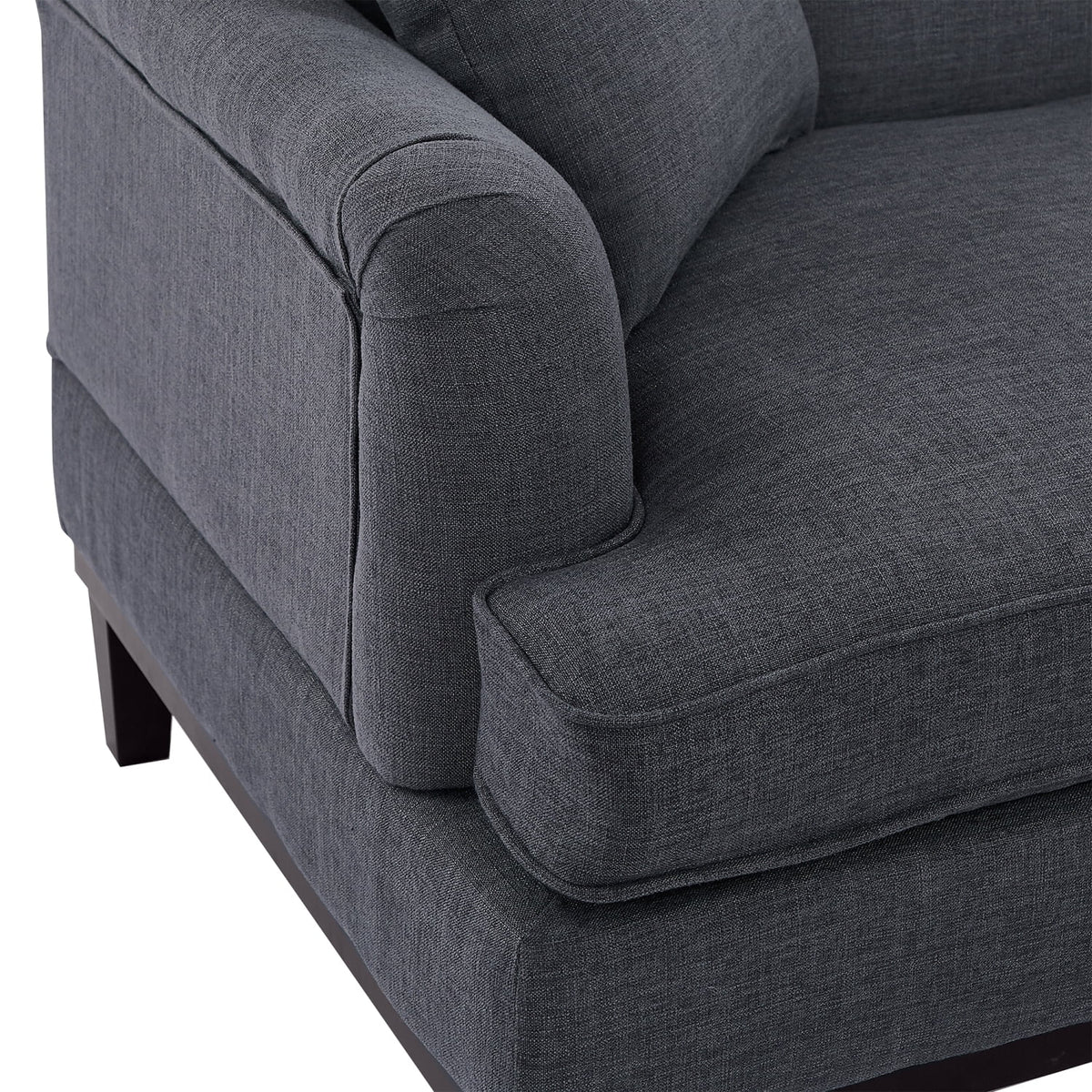 Gray Upholstered Loveseat Sofa with Wooden Legs and Two Throw Pillows C8664