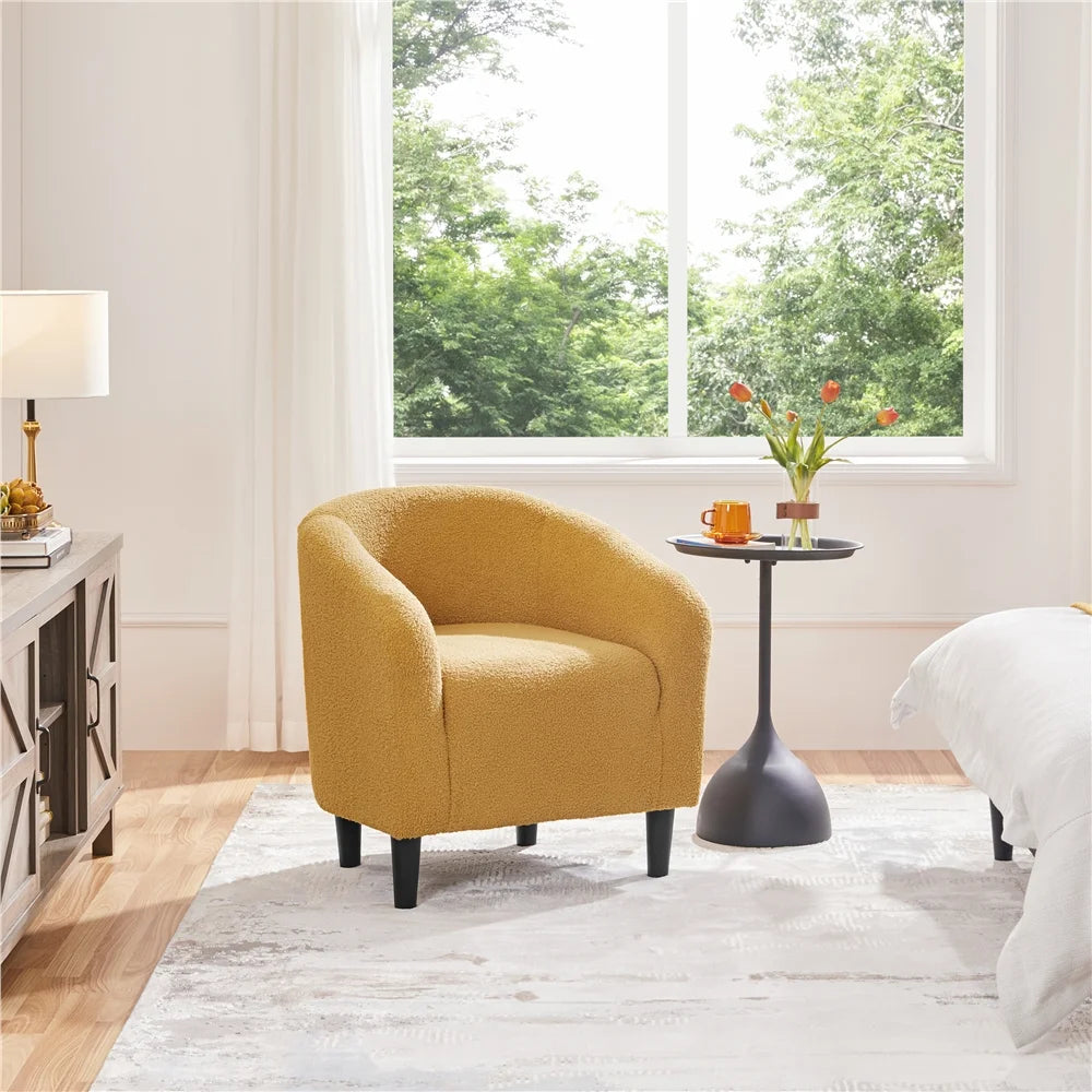 Mustard Yellow Upholstered Barrel Accent Chair J392