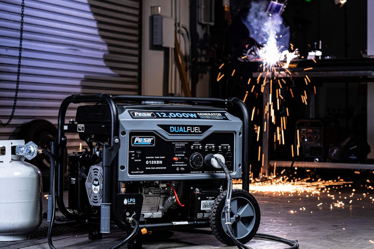 Heavy Duty Portable Dual Fuel Generator, 9500 Rated Watts & 12000 Peak Watts, Gas & LPG, Electric Start E651