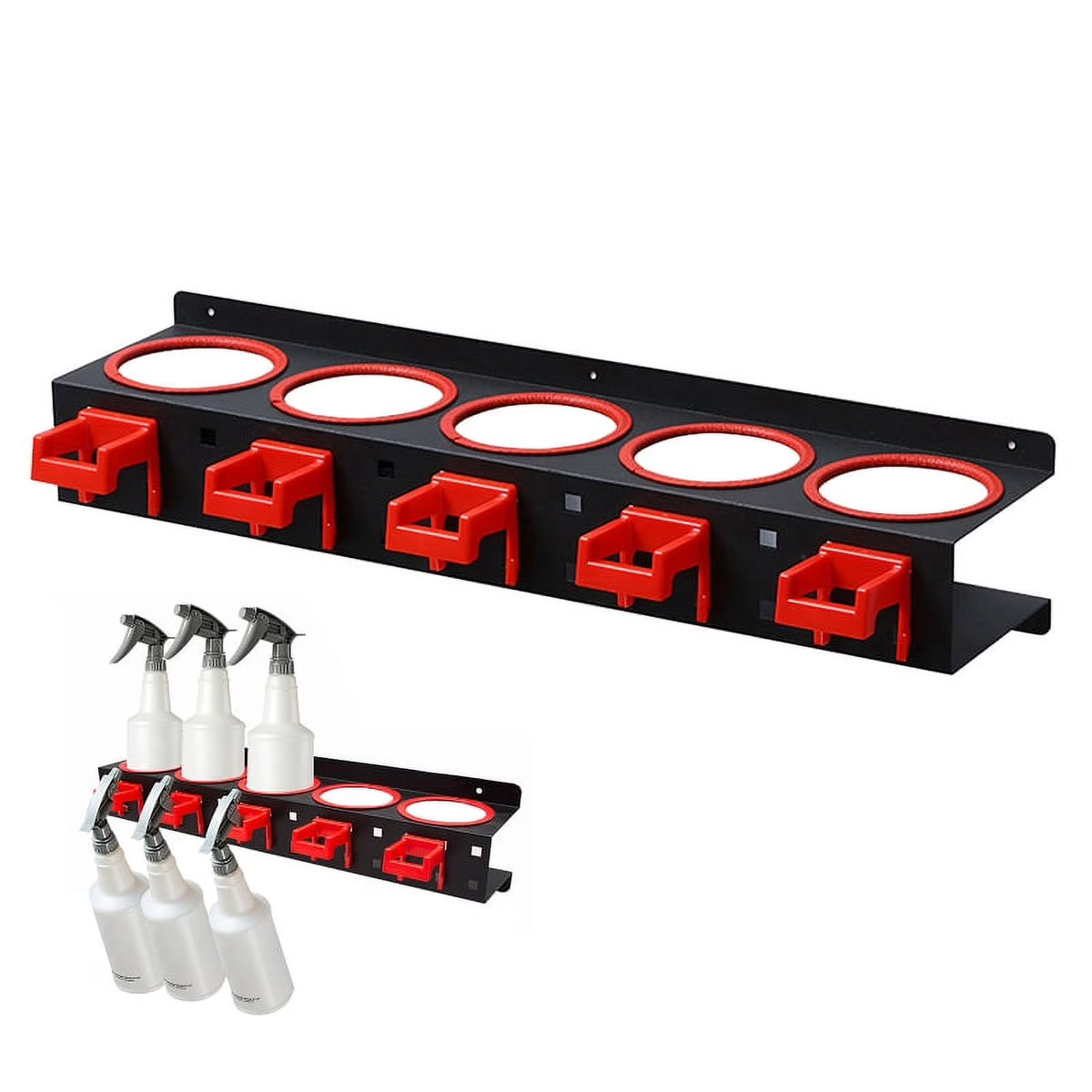 Wall-mounted Spray Bottle Storage Rack with 5 Plastic Hanging Hooks P193