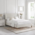 Cream White Tufted Linen Twin Size Bed Frame E519018