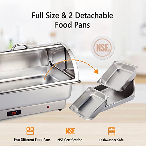 Electric 9 QT Stainless Steel Chafing Dish Buffet Set with 2 Detachable Food Pans V972