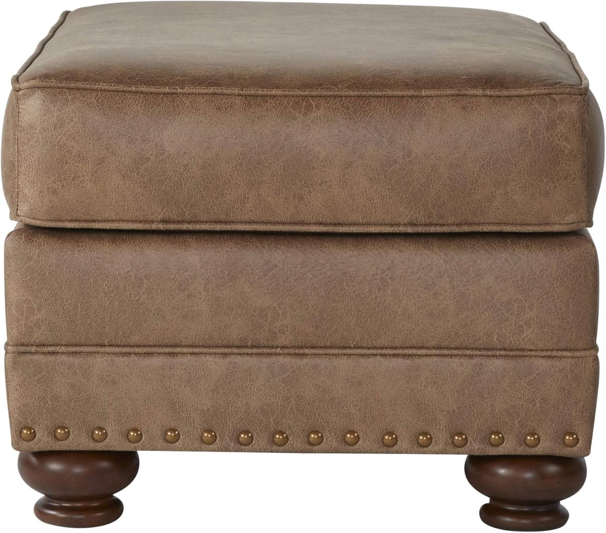 Faux Leather Ottoman with Antique Bronze Nailheads in Jetson Ginger Q466