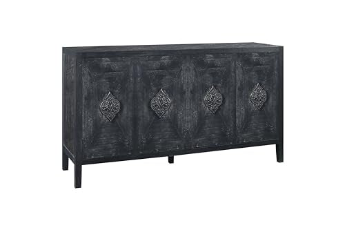 Smoke Blue 60'' Solid Wood Sideboard with 4 Doors and Adjustable Shelves Y5955