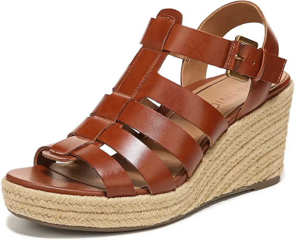 Leather Strappy Platform Wedge Sandals with Orthotic Insole M7684