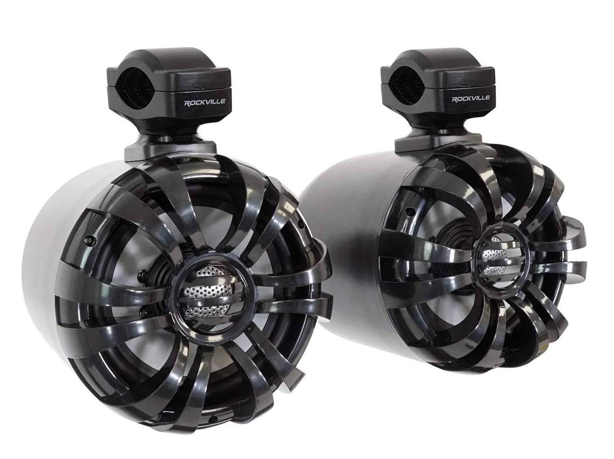 Rockville WB65 Black 6.5x22 600W Metal Marine Wakeboard Swivel Tower Speakers D87644