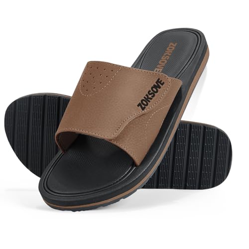 Black Adjustable Slip On Open Toe Memory Foam Slide Sandals T82655