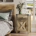 Rustic Oak Wood Look End Table with Cabinet and Drawer K6538