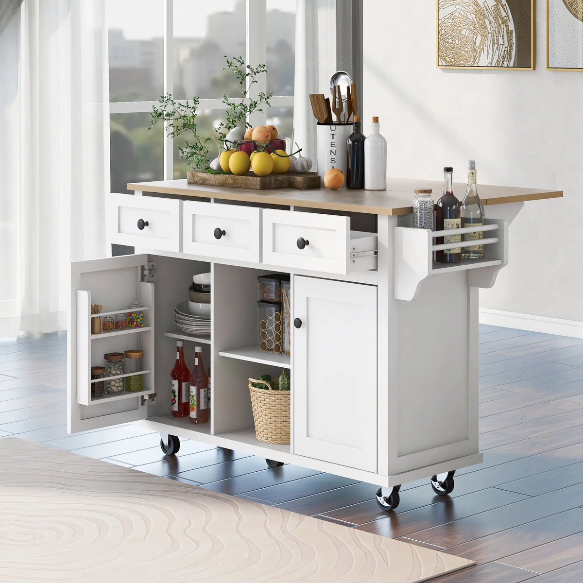 White Kitchen Island with Storage K642