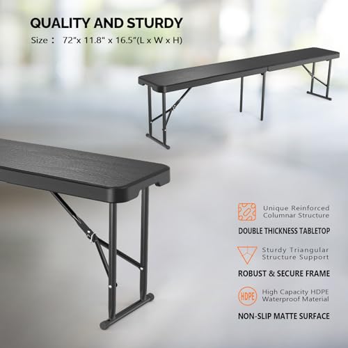 White 6 Feet Plastic Folding Bench, 2 Pack J125