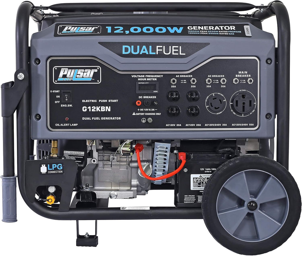 Heavy Duty Portable Dual Fuel Generator, 9500 Rated Watts & 12000 Peak Watts, Gas & LPG, Electric Start E651