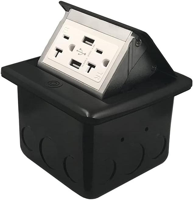 Black Pack of 2 Pop Up Floor Electrical Box with USB Chargers and Outlet Receptacle T353