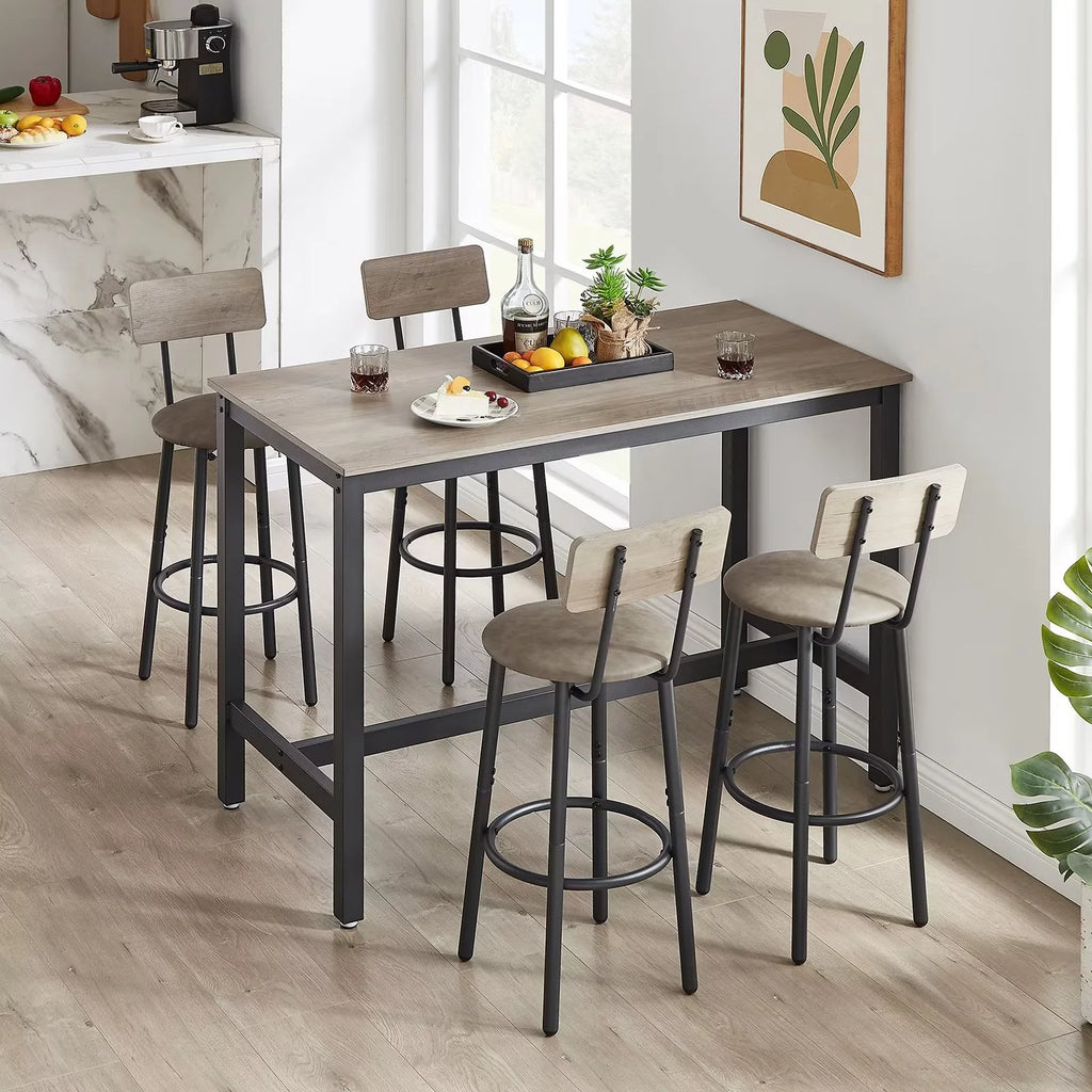 Modern Grey Bar Table and Chair Set of 5 with Backrest K4695