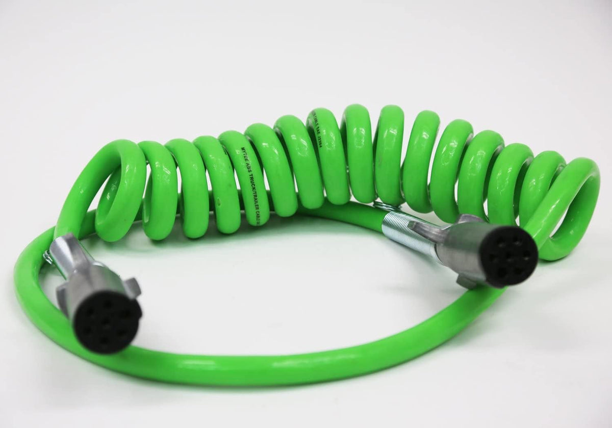 7-Way ABS Coiled Cable 15 Ft Green 48" x 12" Leads Trailer Electrical Power Cord Pack of 2 S514845