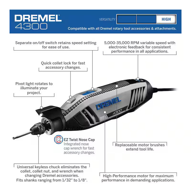 Variable Speed Corded Rotary Tool Kit with Flex Shaft Attachment U967616