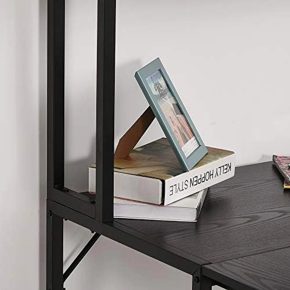 55 Inch L Shaped Computer Desk with Hutch Black S6348