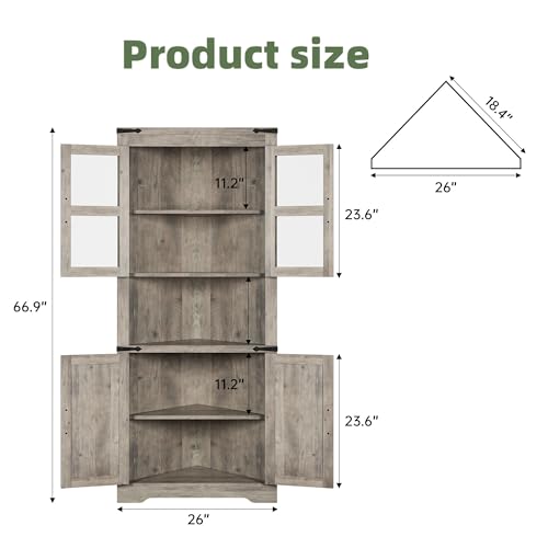 White Tall Corner Cabinet with Barn Door and Adjustable Shelves S7481