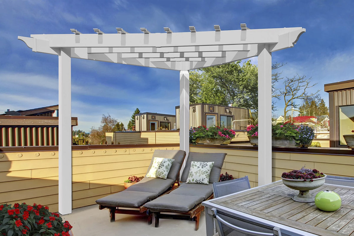 96"L x 96"W x 94"H Vinyl Alcove Corner Pergola, White L949