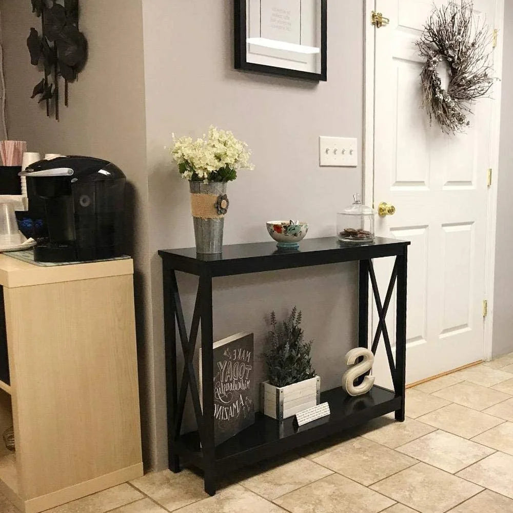 2-Piece Coffee Table & Sofa Side Console Table Set Black S168