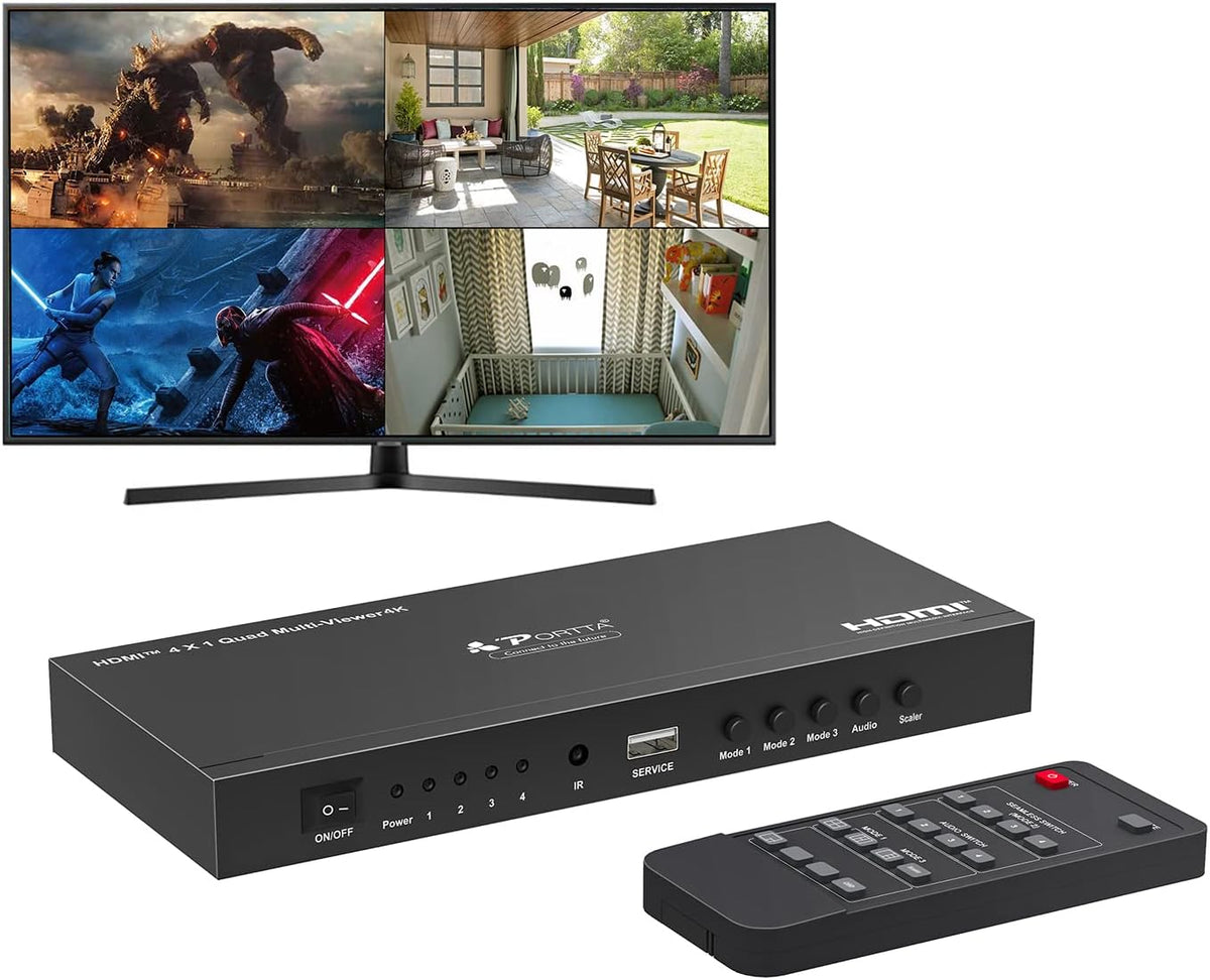 HDMI Multiviewer Switch 4x1, 4 in 1 Out with Loop, Audio Extractor, 1080p U279