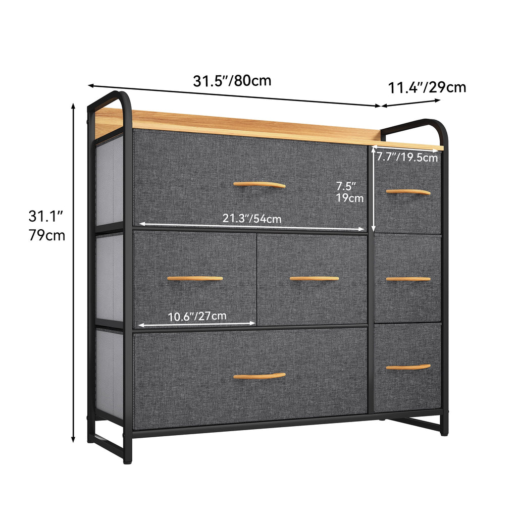 Light Gray 7 Drawer Fabric Dresser M548