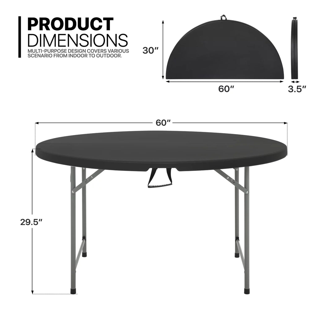 7 Pieces 5 FT Folding Round Table and Chair Set Black C775