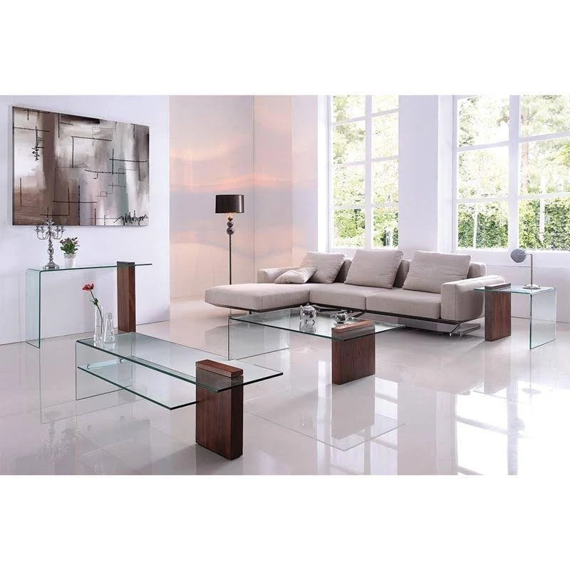 Walnut Veneer Clear Glass Coffee Table L649