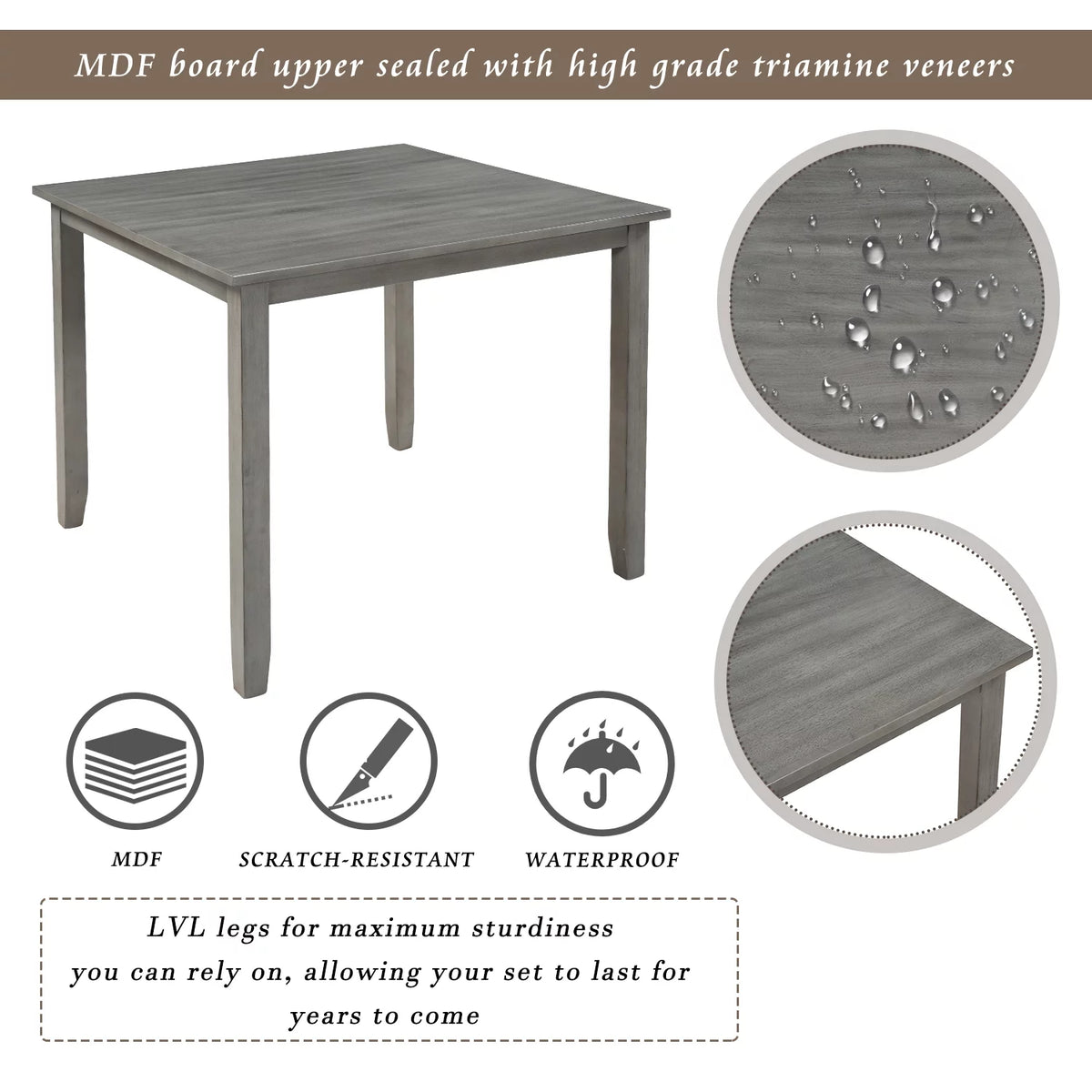 5-Piece Grey Dining Table Set with 4 Cushioned Chairs G734