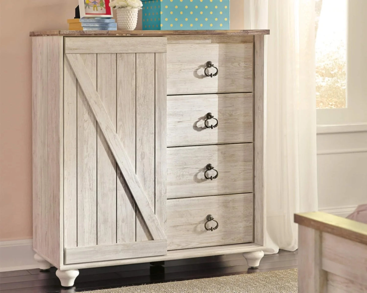 Whitewash 4 Drawer Door Chest S775