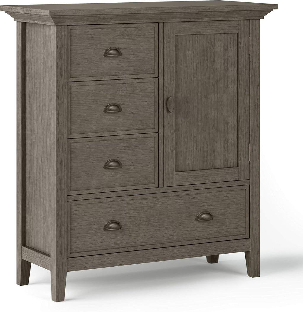 Solid Wood 39 Inch Wide Storage Cabinet in Light Golden Brown with 3 Small Drawers and 1 Large Drawer H540173