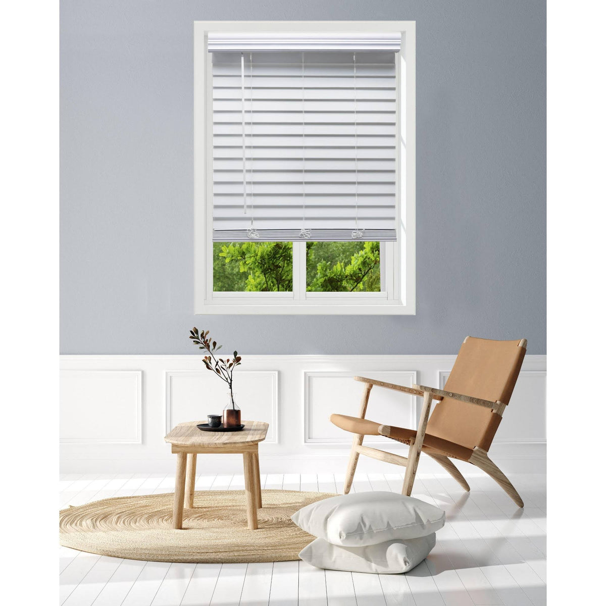 White Cordless Faux Wood Blind B360