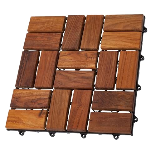 Teak Interlocking Tiles Wooden Floor Tile Set 10 Square Feet 12" x 12" 9 Slat Design Oiled Finish V248