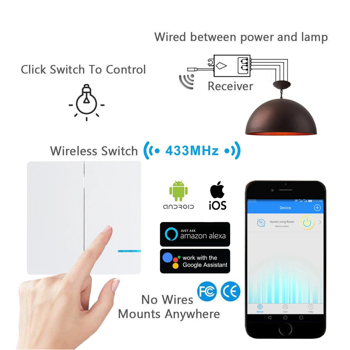 2-gang Smart Light Switch with WiFi Receiver R673549